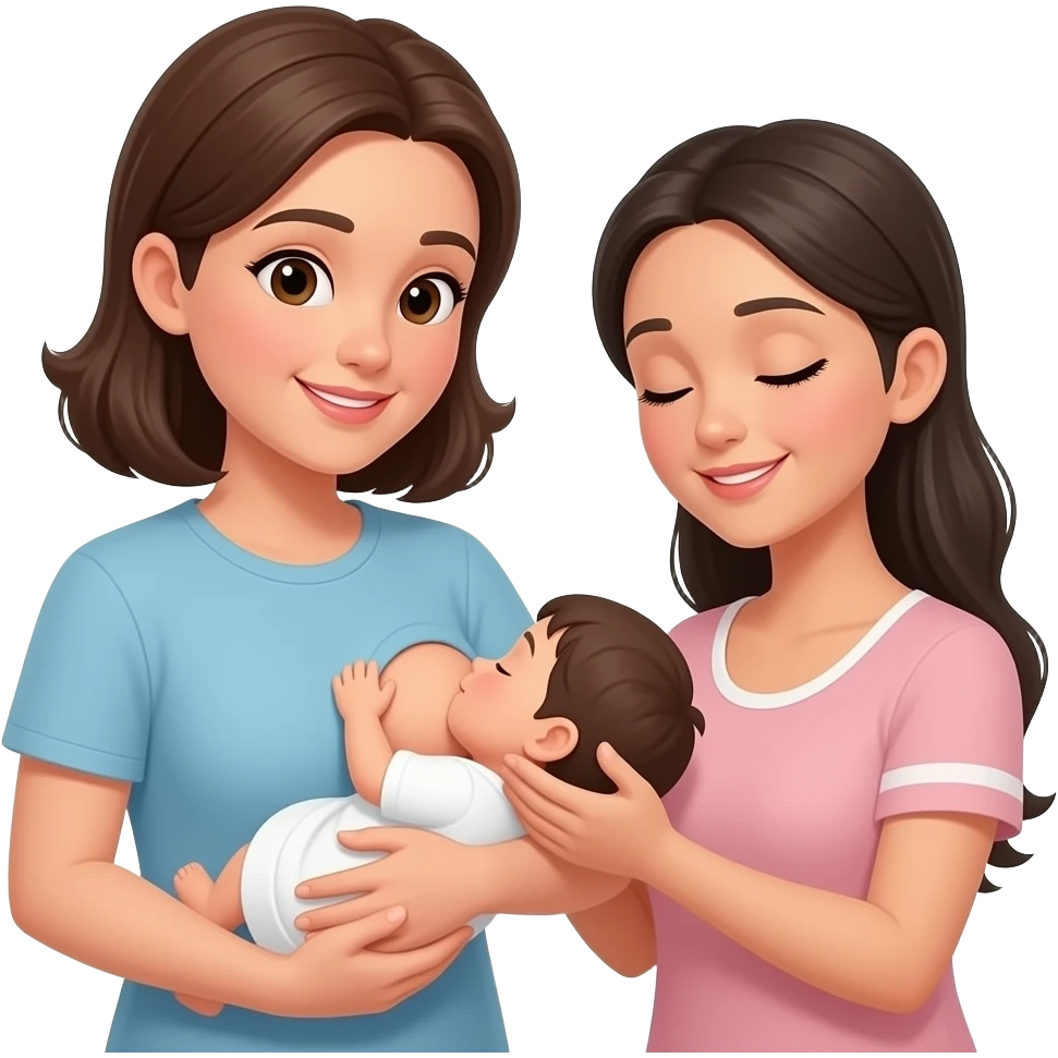 mujer vestida con un  ambo ayudando a otra mujer a amamantar emoji