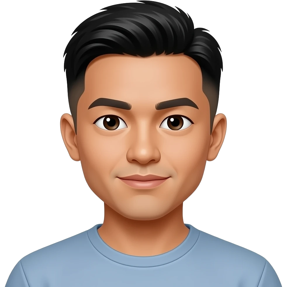 Filipino man 25 years old Fade hair cut closed lips emoji