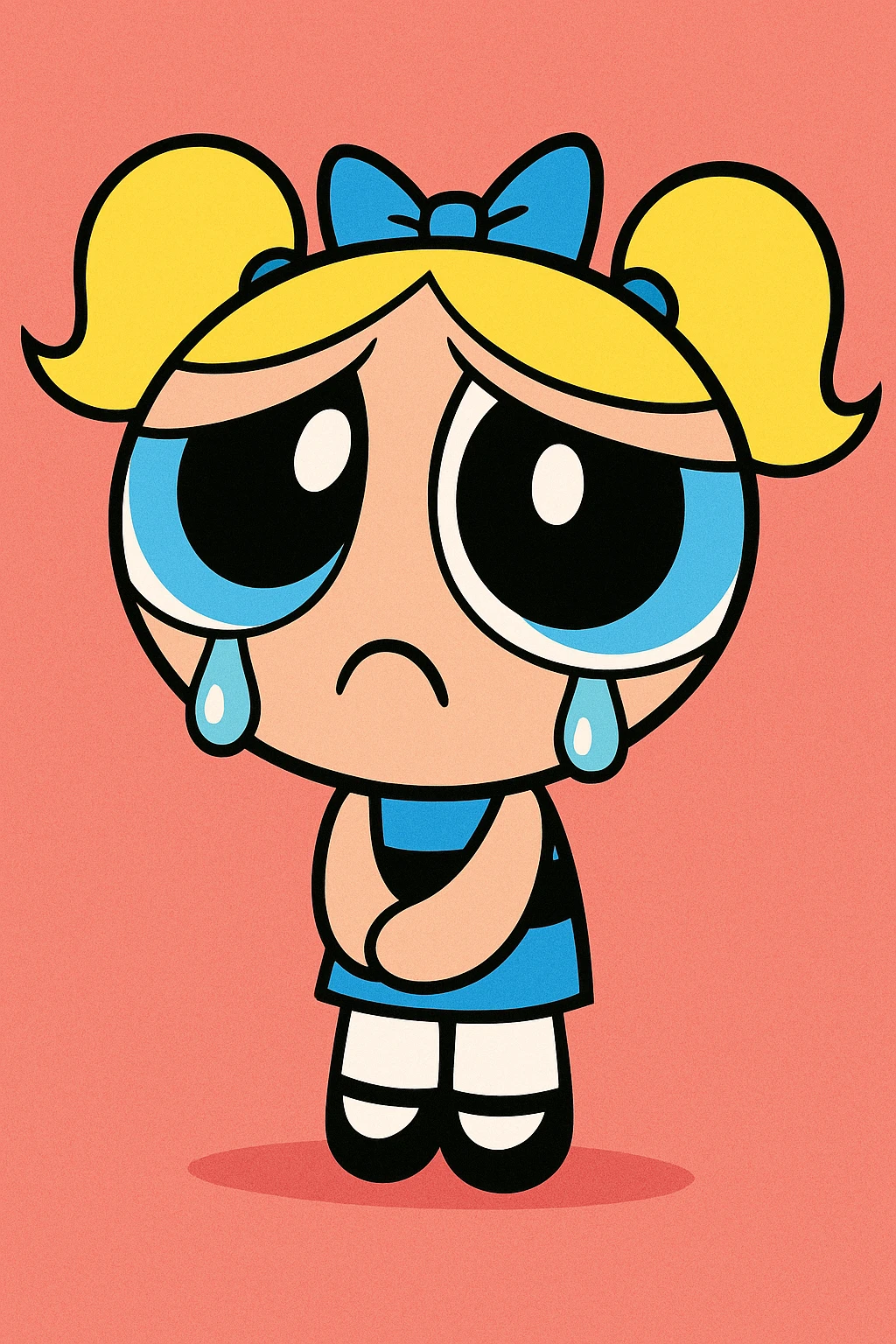 Powerpuff Girls character with a sad emotion, cartoon style, vibrant colors emoji