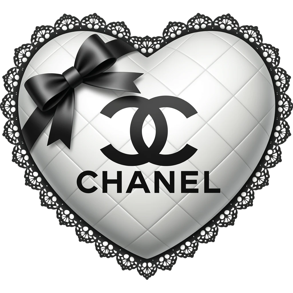 Chanel heart-shaped pillow, adorned with a bow and lace emoji