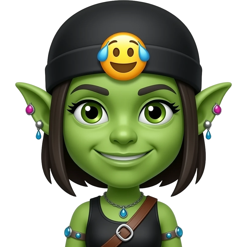 Green skin Goblin thief girl with shiny trinkets emoji head emoji