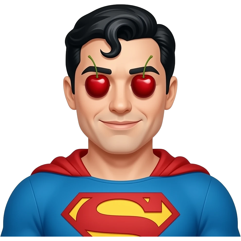 Make superman with cherries in the eyes emoji