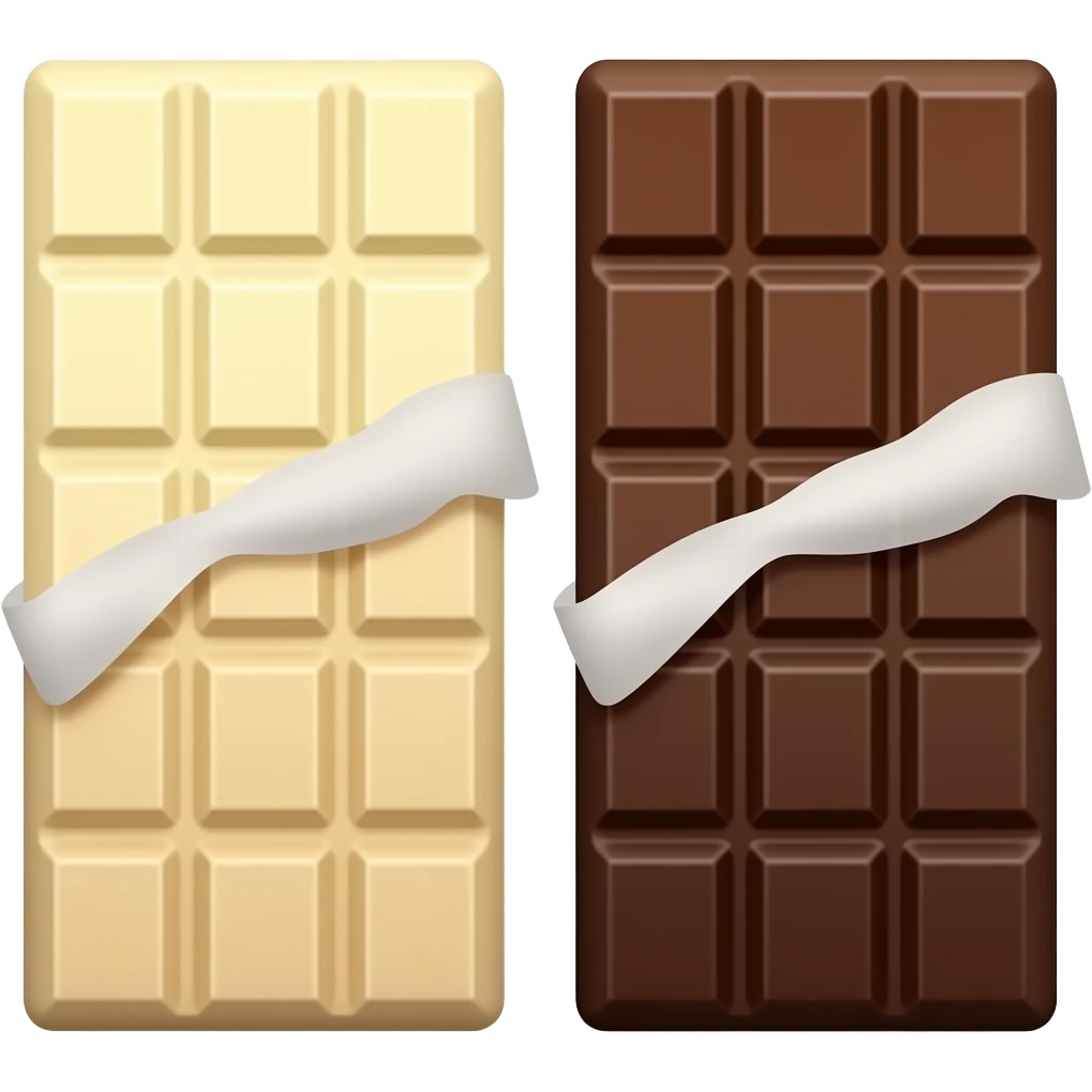 ​ألواح الشوكولاتة: يوجد لوحان، أحدهما شوكولاتة بيضاء والآخر شوكولاتة داكنة (بني). emoji