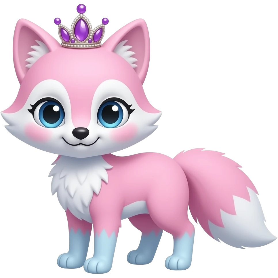 Female pink and baby blue fox with purple tiara emoji