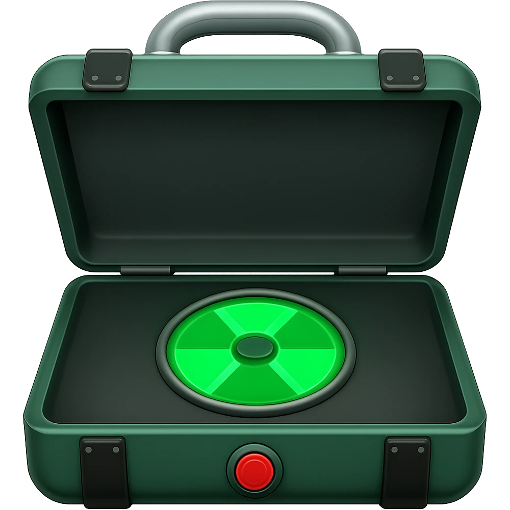 Make the nuclear suitcase open with a button. Keep the background transparent. emoji