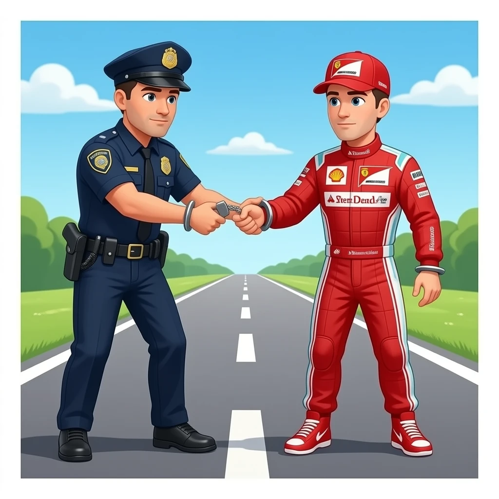 Policía arrestado con esposas de metal a piloto de f1 en la carretera emoji