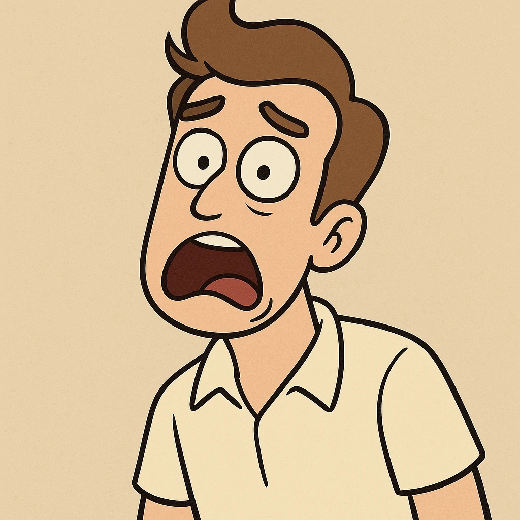 a man with a shocked expression, head tilted, wide eyes, open mouth, cartoon style emoji
