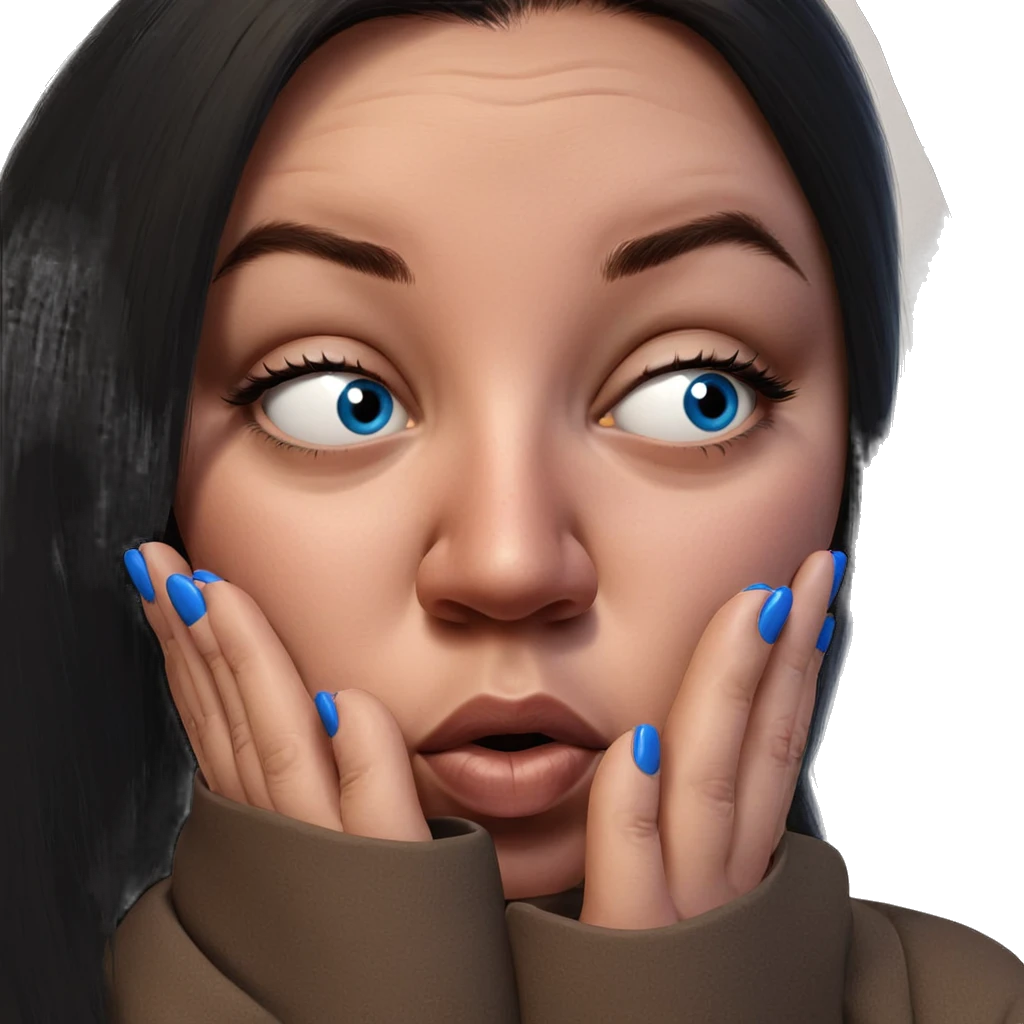 introspective portrait with blue nails emoji