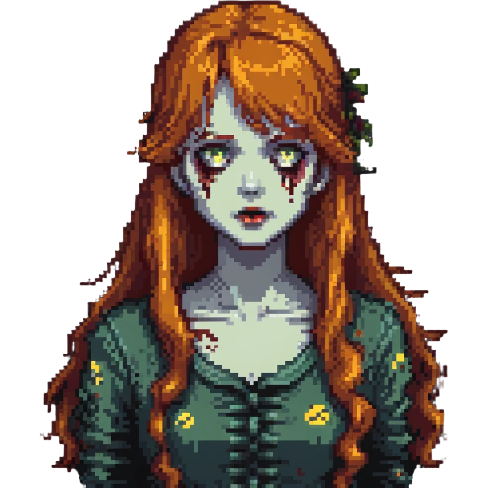 zombie girl with long ginger hair and bangs emoji