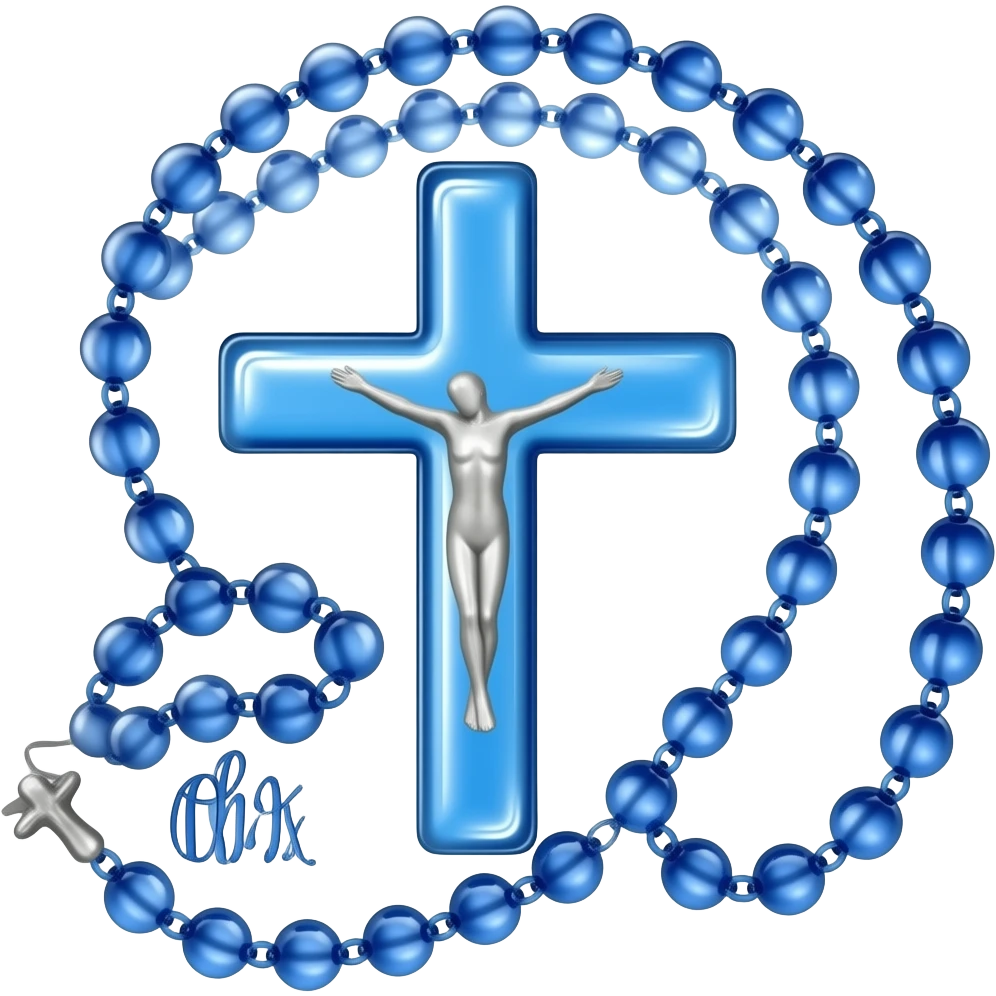 cruz sagrada azul royal vidro brilhante com rosário azul royal vidro brilhante emoji