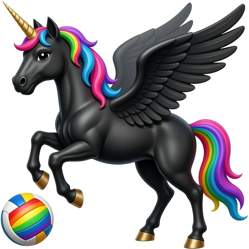 make a black unicorn with wings with a rainbow volleyball under one of its hoove emoji