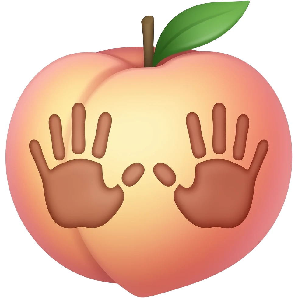 Two hand prints on a peach emoji