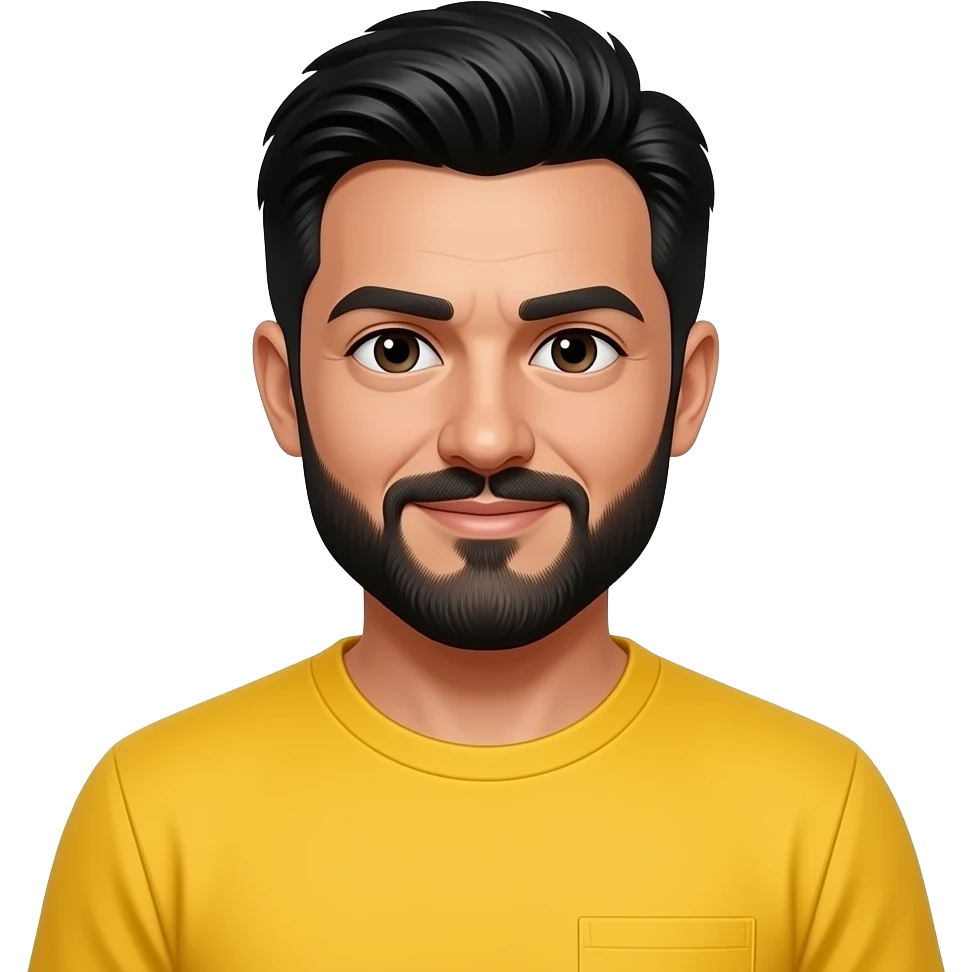 a man with beared black hairs spice wear a vibrant yellow color shirt emoji