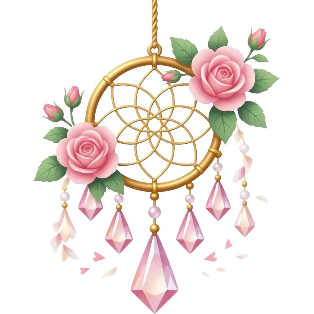 Pastel Reddish-pinkish and gold and white warm-colored romantic lush beautiful pretty hanging crystal-catcher aesthetic emoji