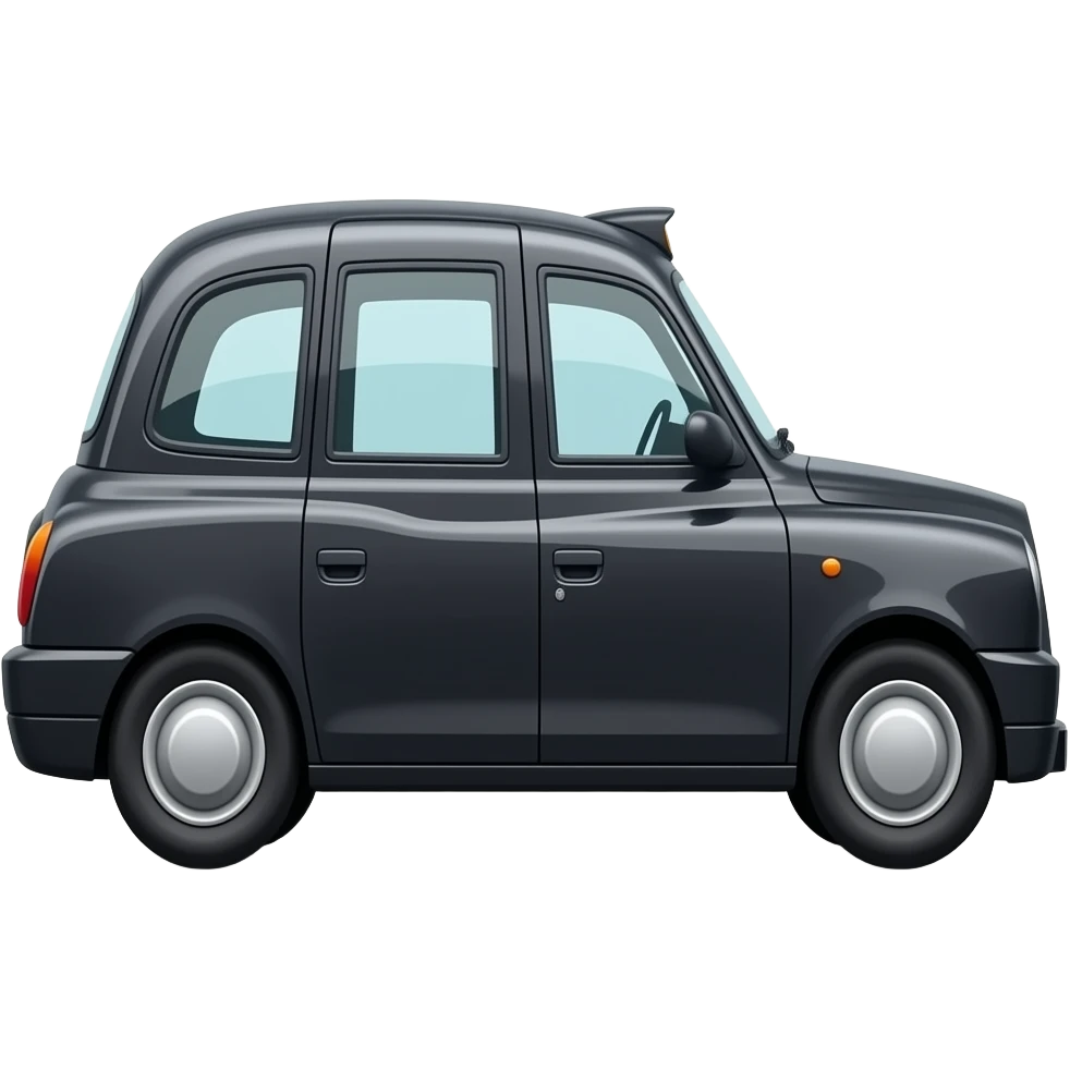 Elegant Classic London black cab, isolated, from the Side, no background, no street, no scenery, iconic taxi look emoji