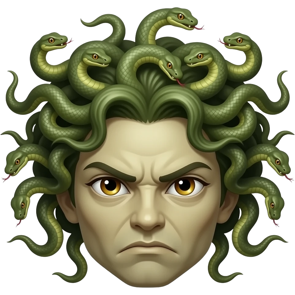Medusa with a frown snake eyes and  with a head full of scary snakes emoji