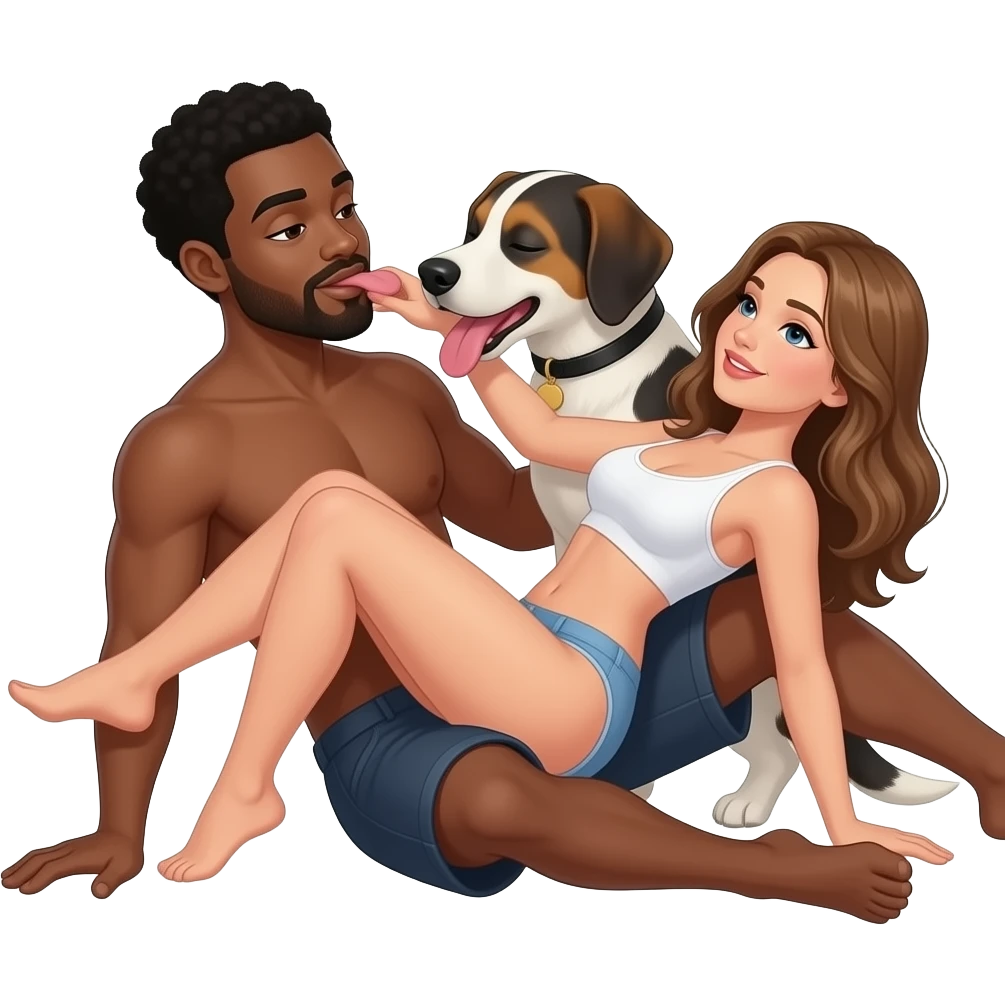 A black man having doggystyle sex with a brunette white woman emoji