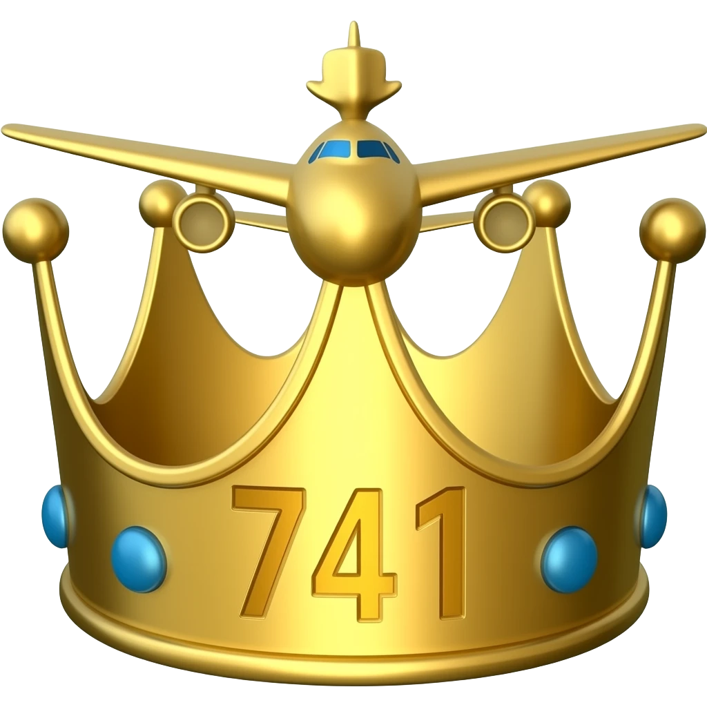 make a queen crown with airplane wings and letters 747 ingraved emoji