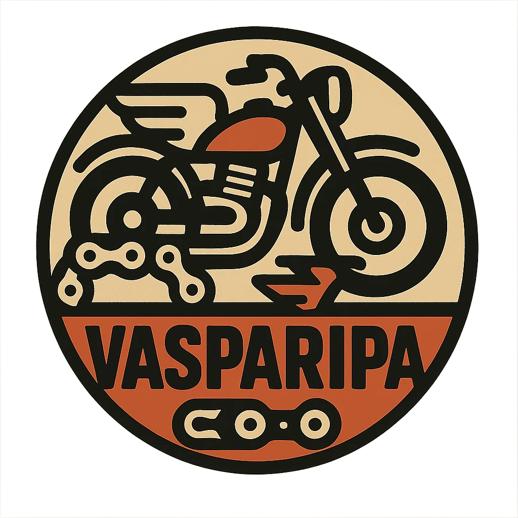 circular design for motorcycle cap, transparent background, text 'Vasparipa' in Hungarian, powerful style, motorcycle motifs like motorcycle, chain, wings emoji
