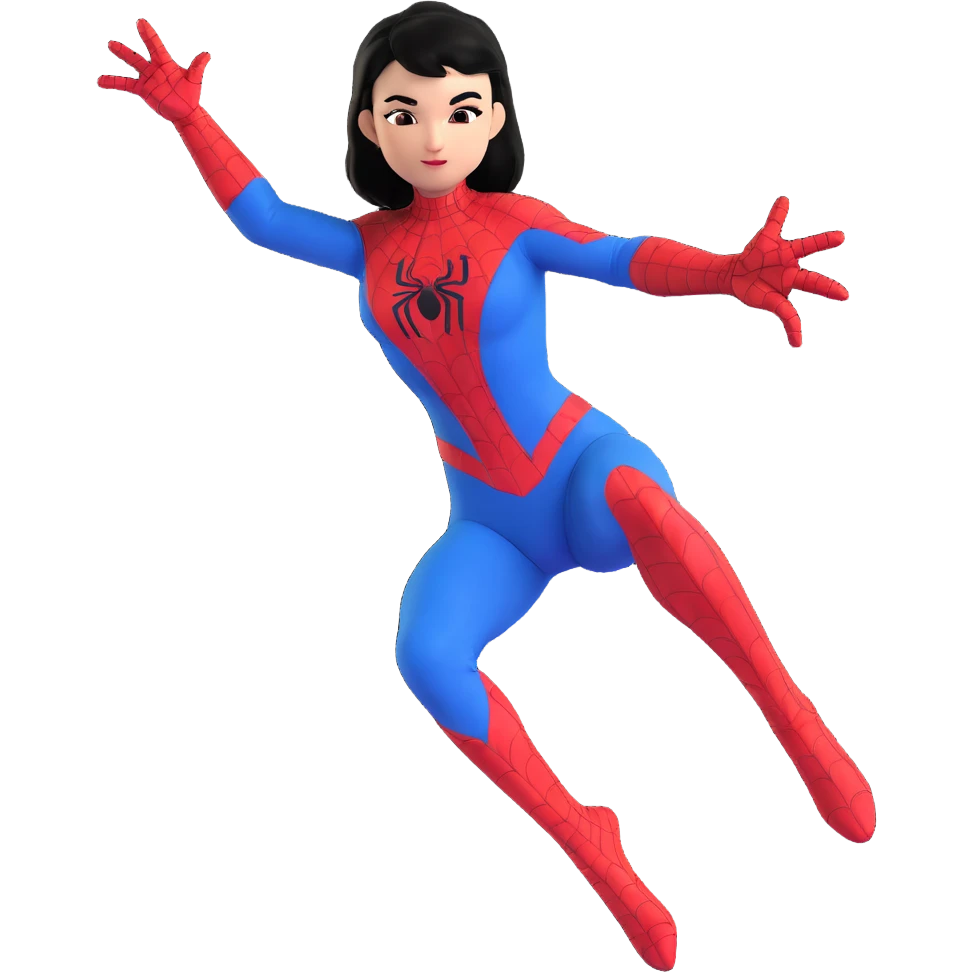 girl wearing a Spiderman suit, black hair, dynamic pose emoji
