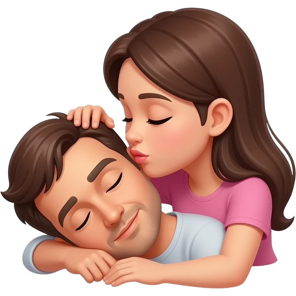 Wife kissing on sleeping husband’s forehead lovingly emoji