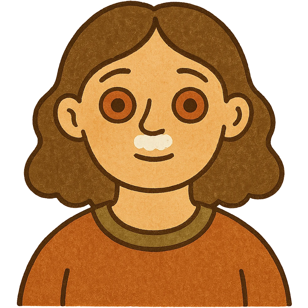 woman with white powder under her nose, wide red eyes, cartoon style, no background emoji