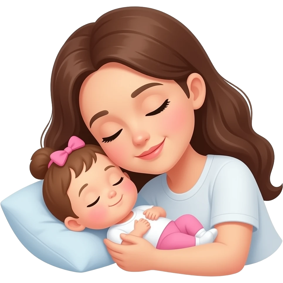 Brown hair mom sleeping with baby girl emoji