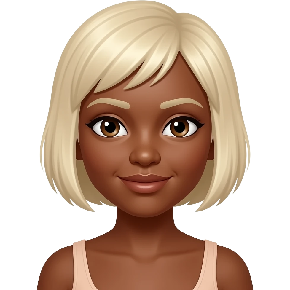 Black woman with a to the scalp hair cut..a platinum blonde color and a copper color skin tone emoji