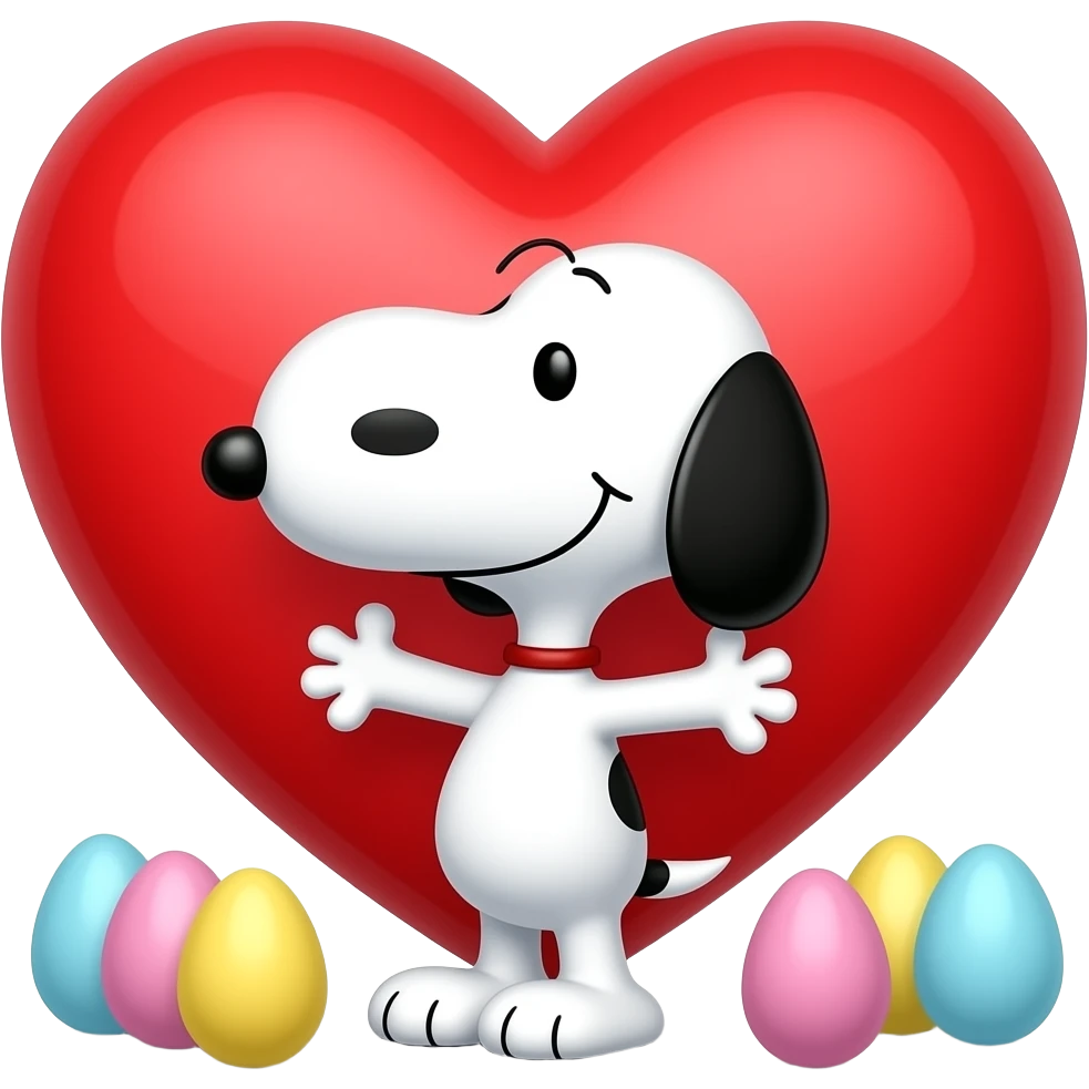 Snoopy standing UNDERNEATH a big easter heart emoji