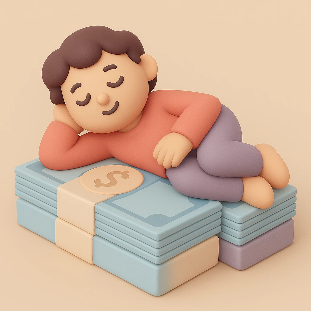 happy person napping on mattress of money emoji