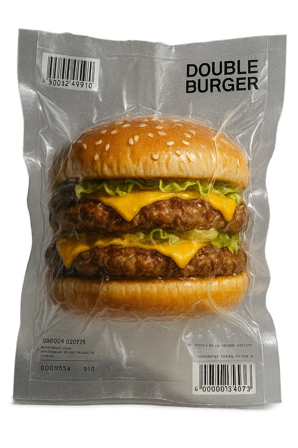 vacuum-sealed double burger, compressed and shiny emoji