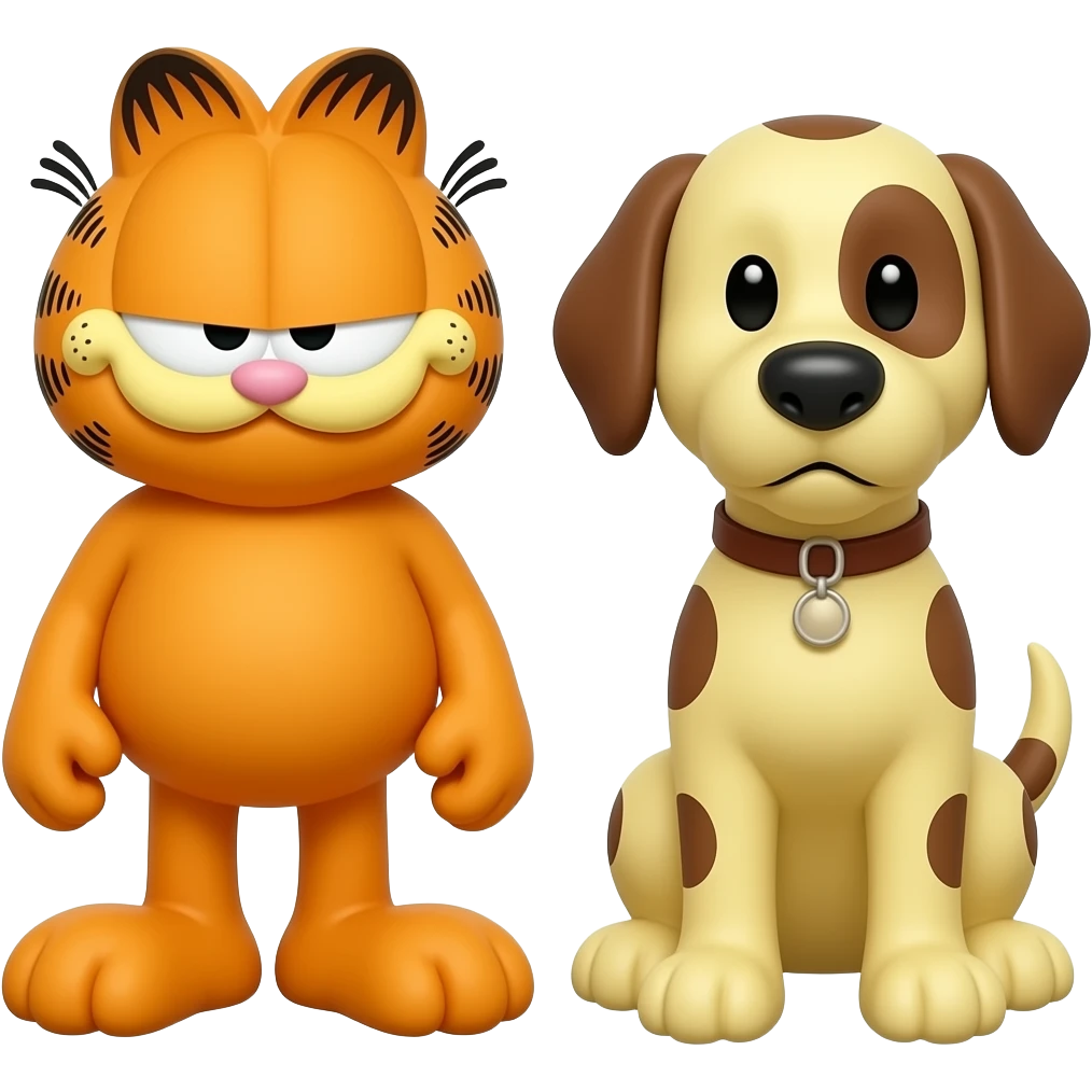 Garfield the orange cat and odie the yellow dog with 1 big brown circle spot emoji
