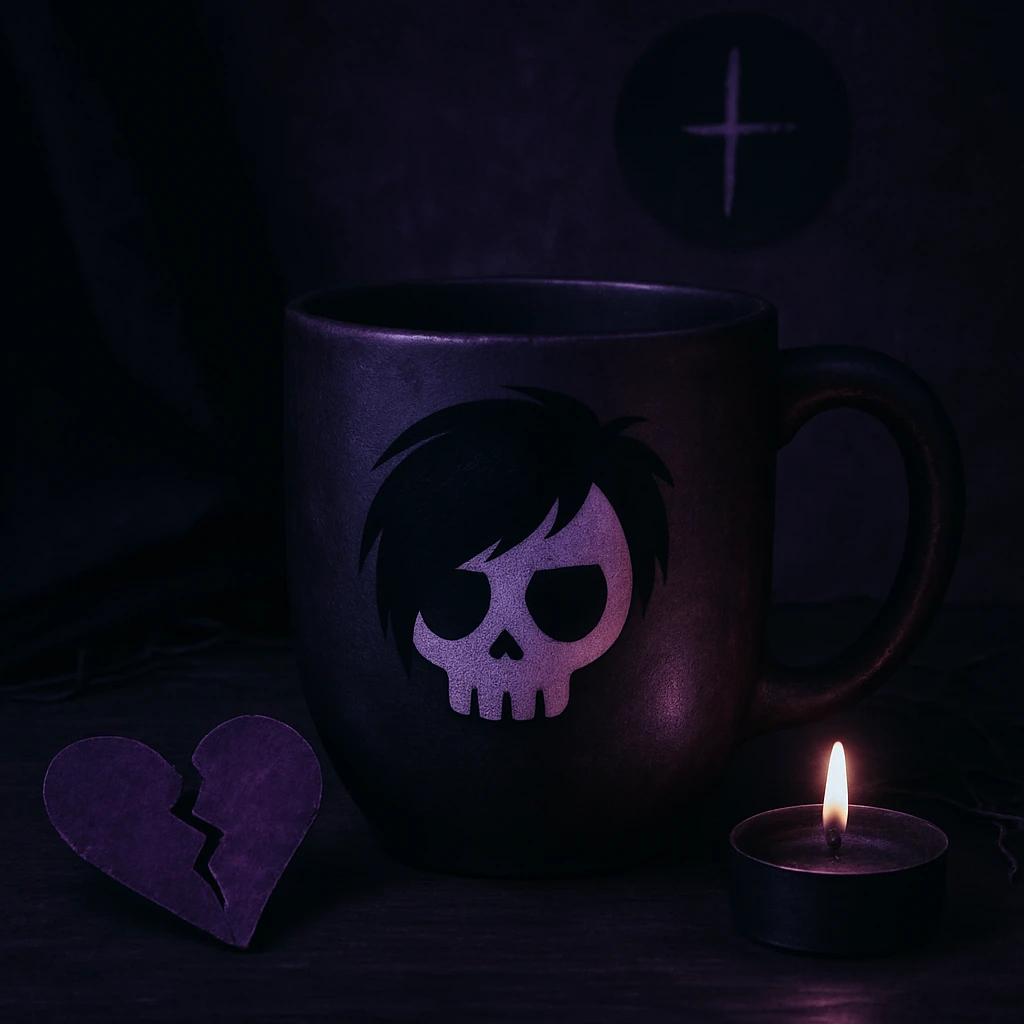 an emo object, dark aesthetic, black and purple, moody lighting emoji