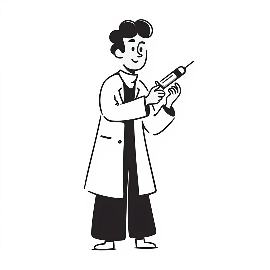 A caring looking victorian doctor holding a vaccination emoji