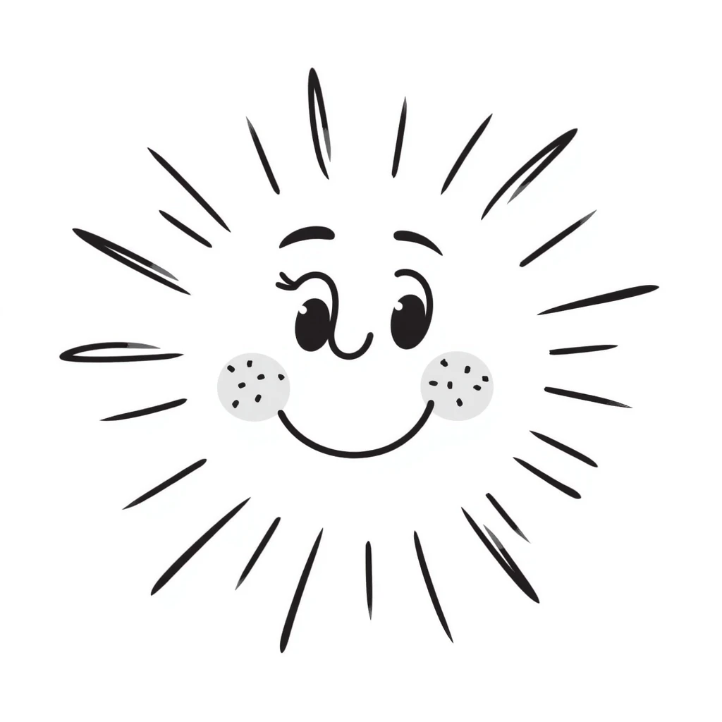 hand drawn doodle sun with decorative elements emoji