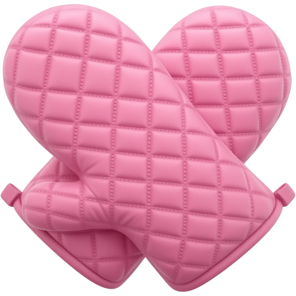 crossed coquette pair of oven mitts with a baby pink emoji