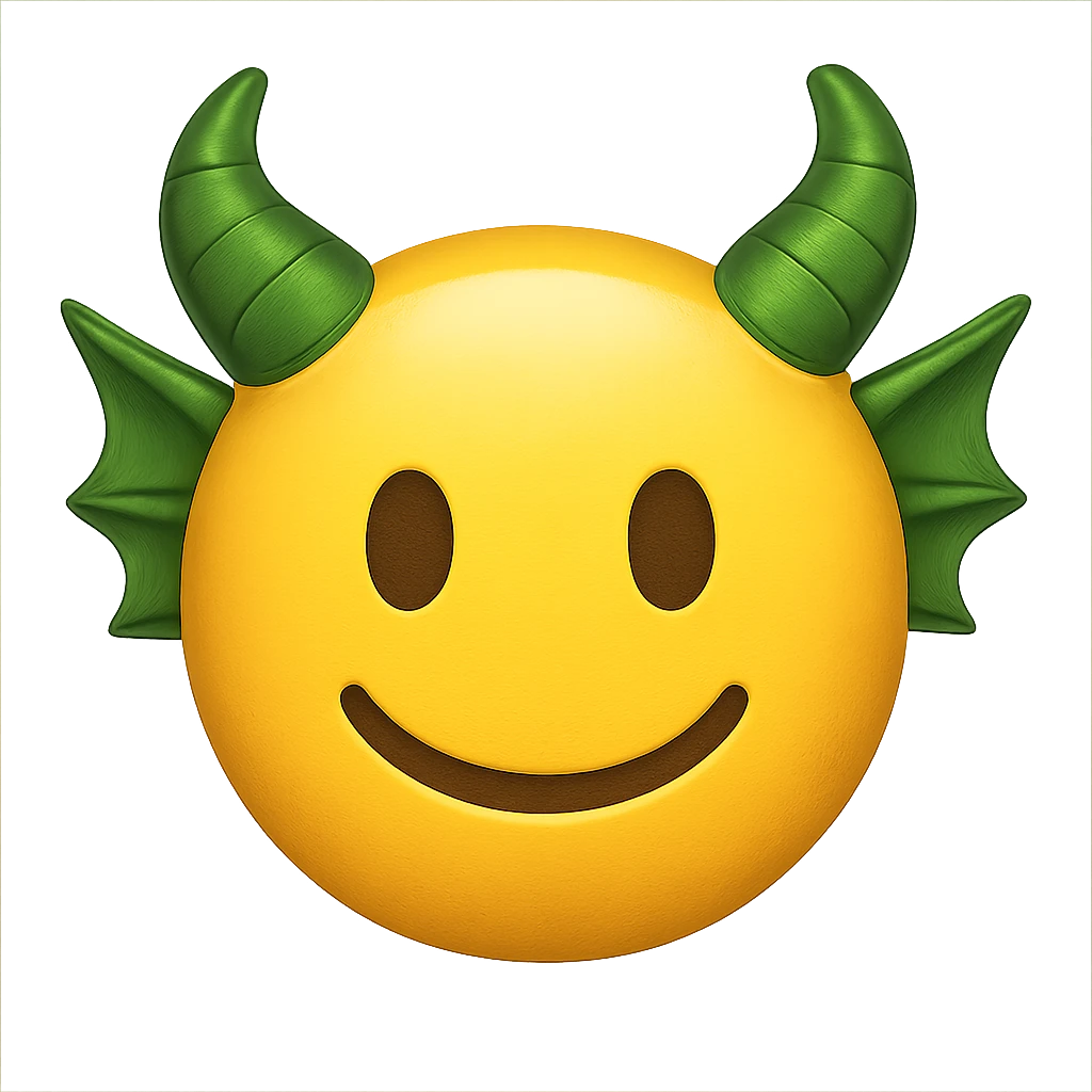 yellow face with green dragon horns, digital illustration emoji emoji