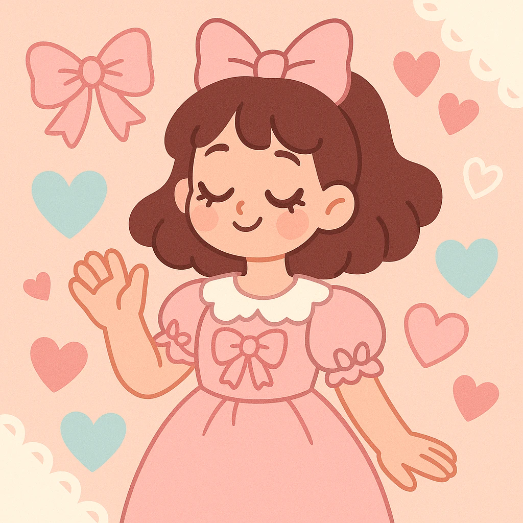 coquette style, soft pastel colors, feminine, bows, hearts, lace, delicate and cute aesthetic emoji