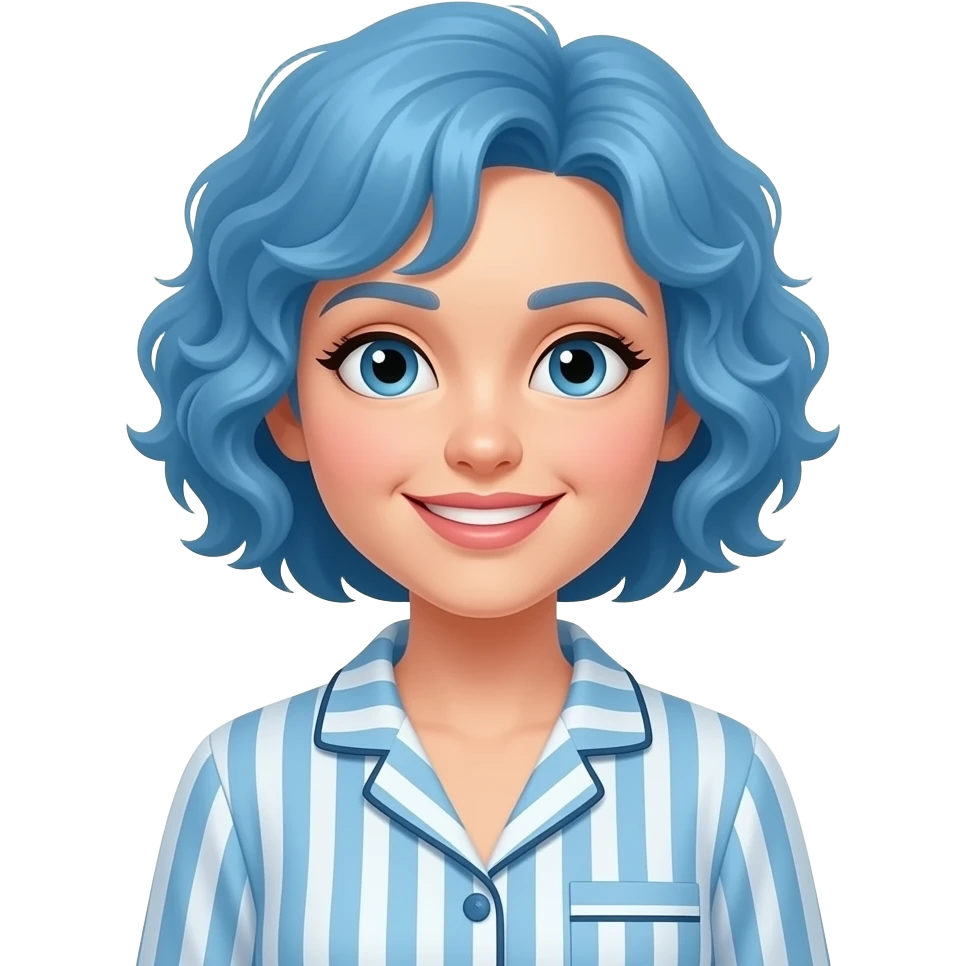 a lady with blue curly short hairs wear pajamas emoji