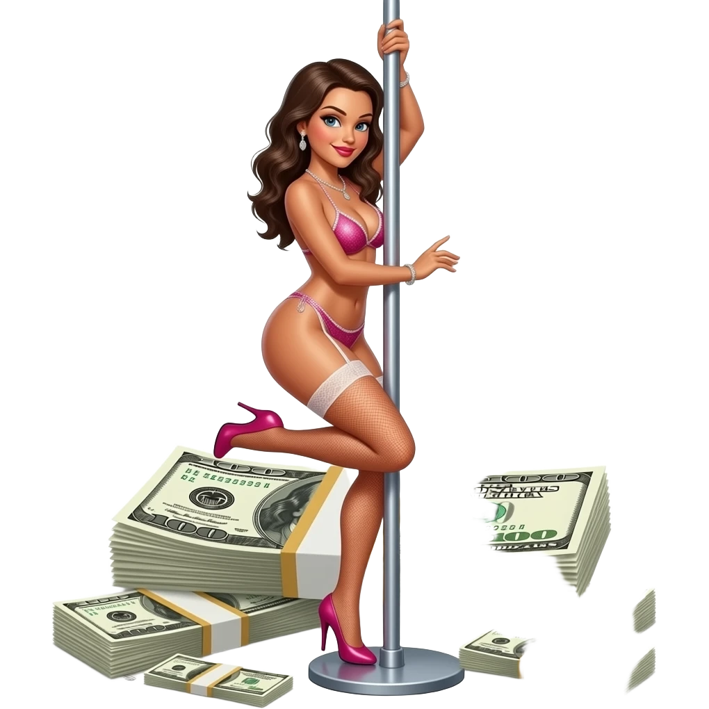 Sexy stripper dancing on a stripper pole with money and she has no clothes on emoji