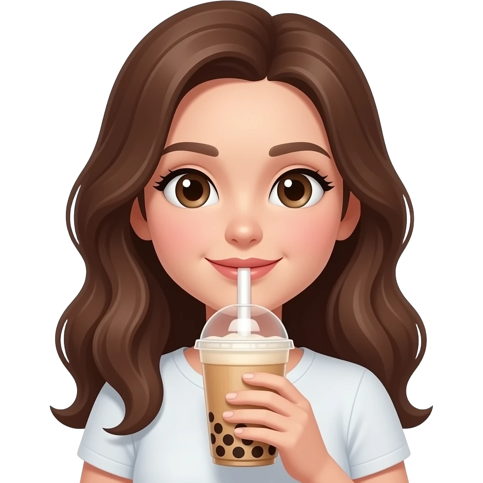 예쁜여자가 버블티 마시고있는게 해줘 갈색머리로 좀더 어른같게해줘 emoji