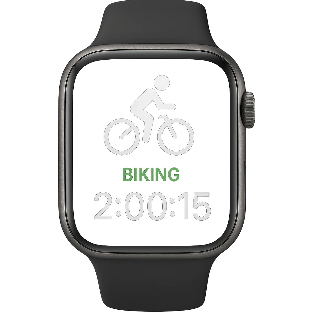 smartwatch con modalità attiva di bici che segna 2 ore di bici, REALISTICA 4K emoji