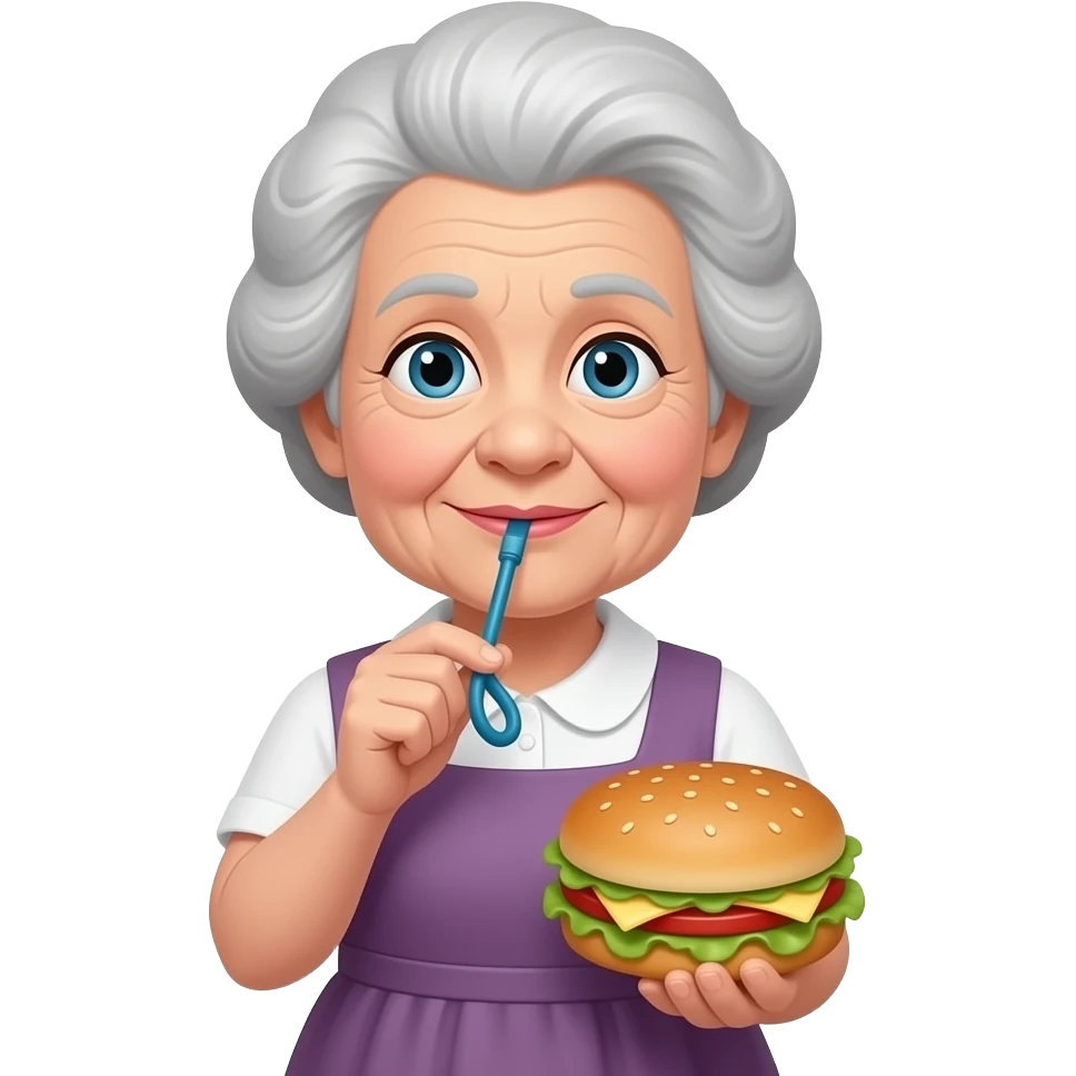 ugly old lady with whistle and sandwich in a dress emoji