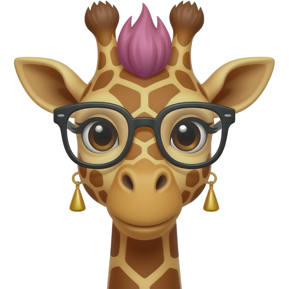 giraffe with pink spiky hair and glassess and earrings, just face emoji