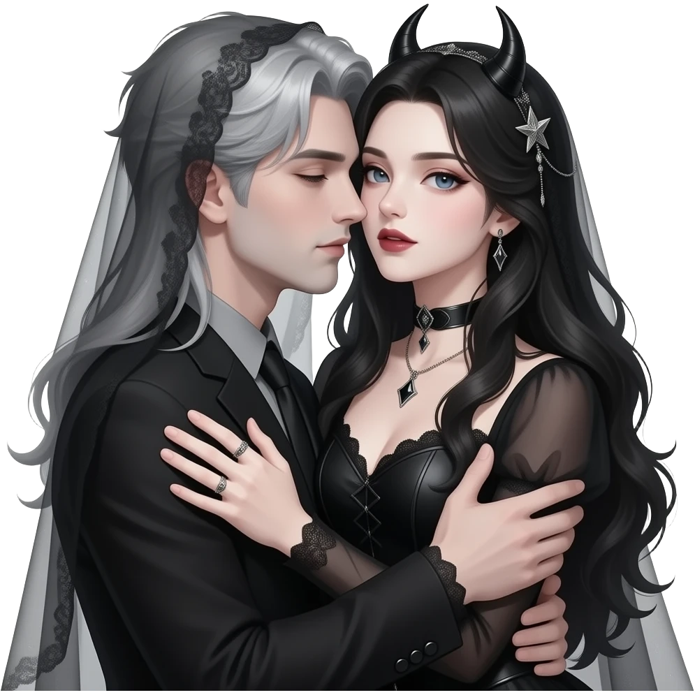 Sexy gothic couple cuddling. Realistic emoji