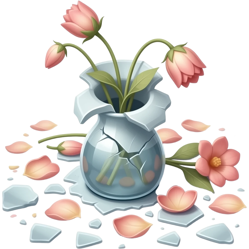 broken flower vase, vase is on the floor and the flowers are fall apart emoji