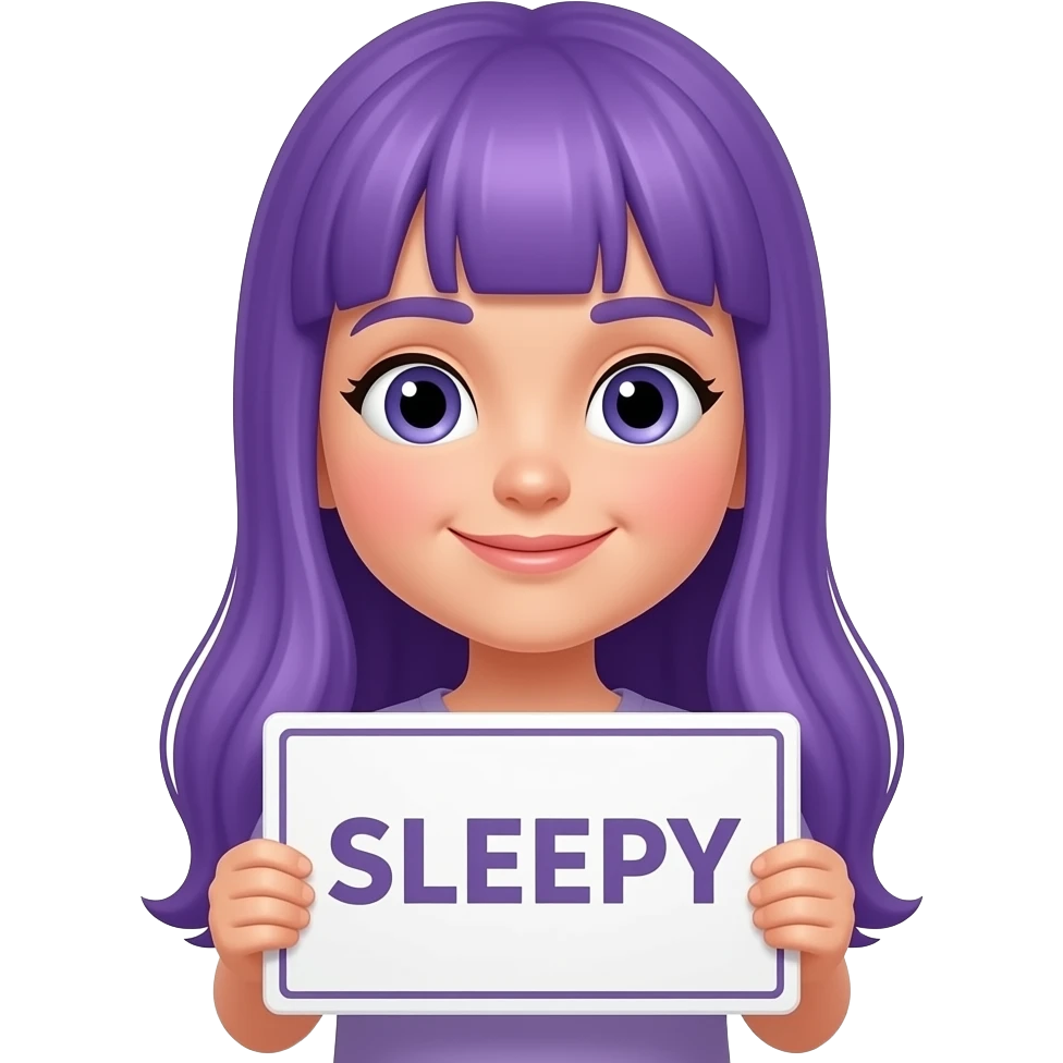 girl with long purple hair with a SLEEPY sign emoji