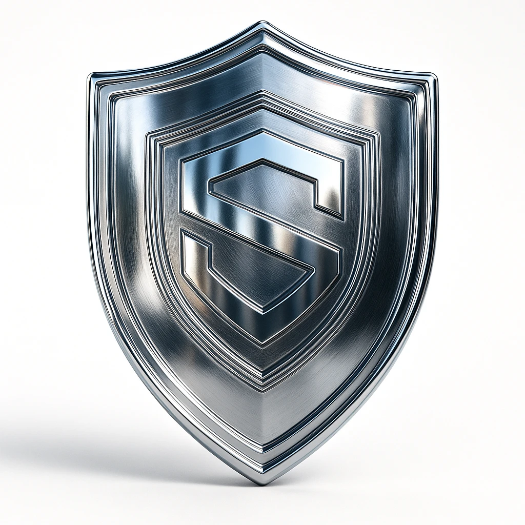 chrome style shield with a bold emblem, shiny, modern emoji