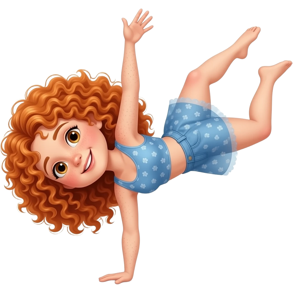 Fille rousse bouclés tâches de rousseur Acrobatie emoji