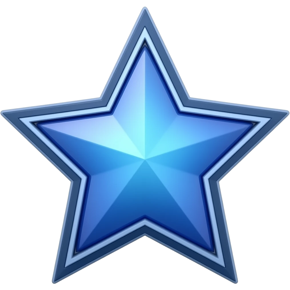blue star wiht line dark blue and mid light blue in 3d shinning remastered emoji
